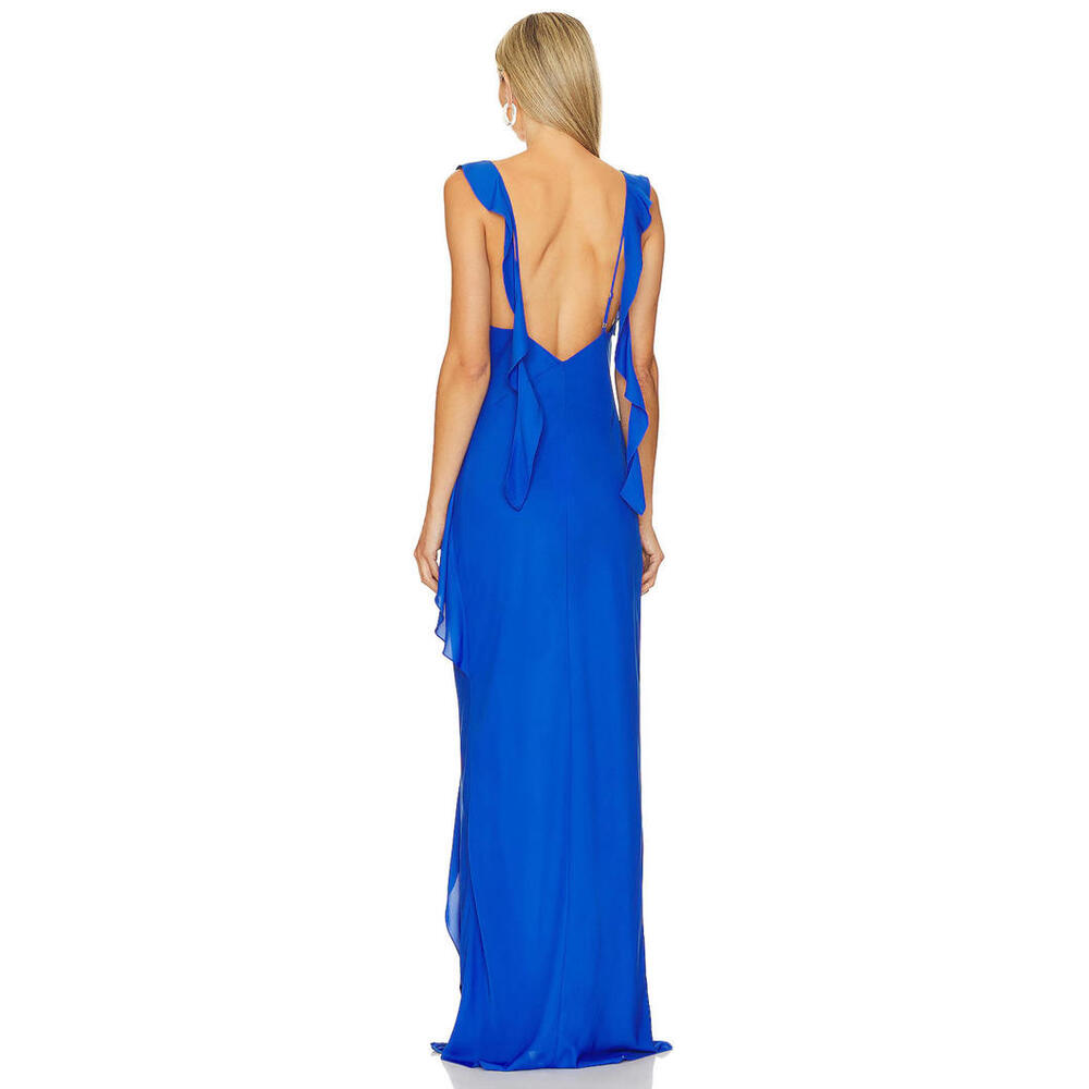 Revolve Amanda Uprichard Cantara Gown Cobalt blue ruffle design S New $277 msrp - Picture 3 of 9